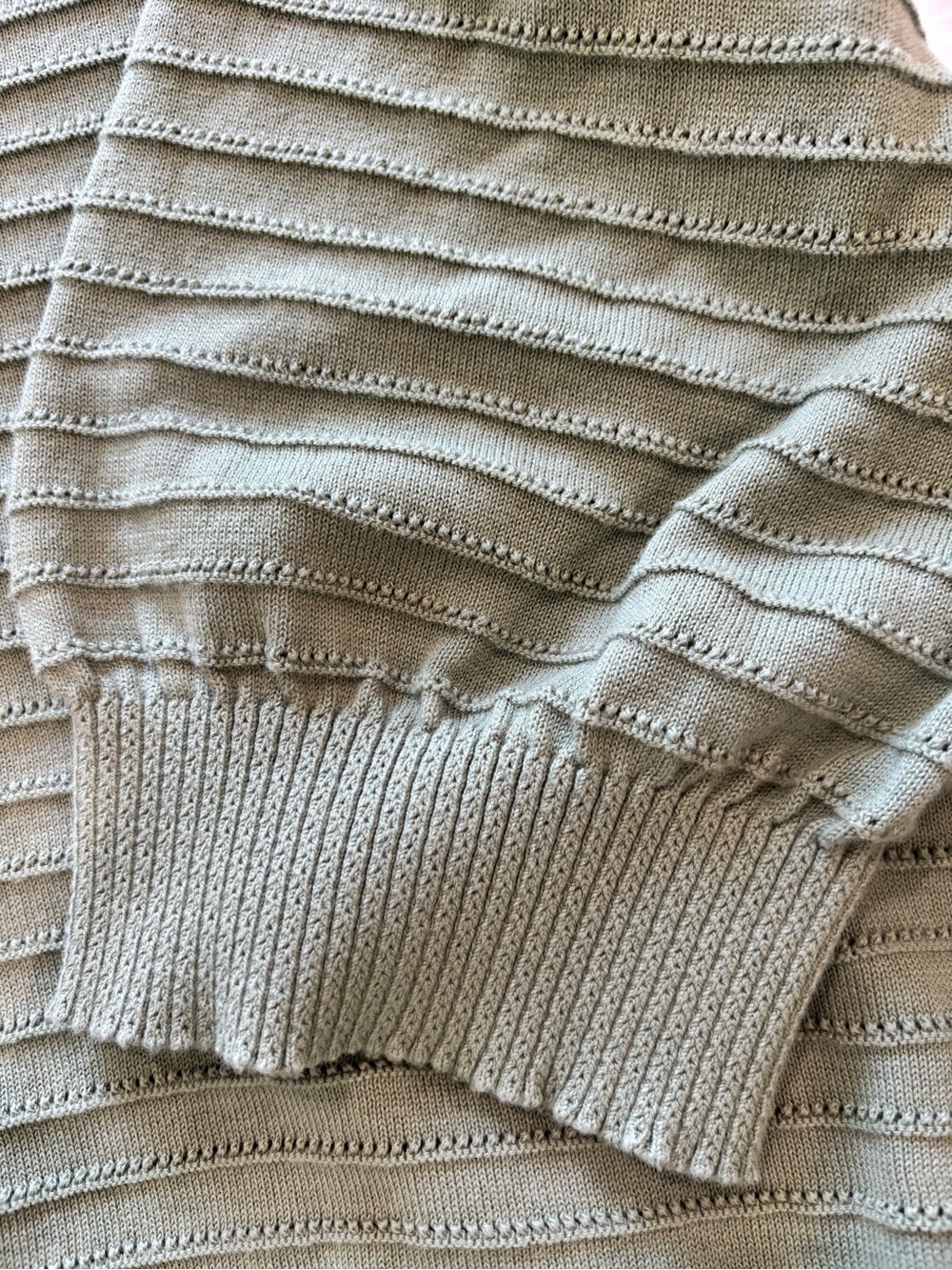 FRYE Sz XXL Sage Green Sweater Fine Gauge Cotton knit Ribbed Crew Short Sleeve - Picture 10 of 10
